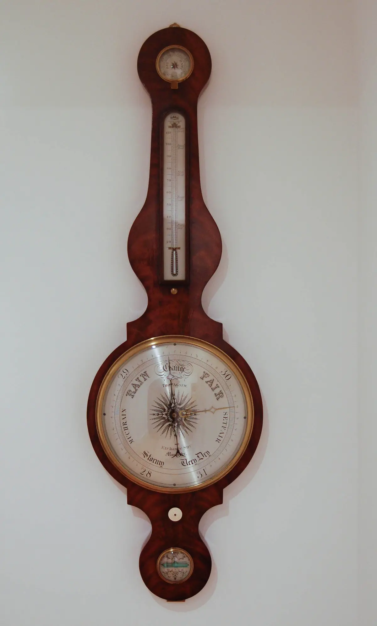 Early Victorian Flame Mahogany Wheel Barometer By Thomas Agnew Manchester 1