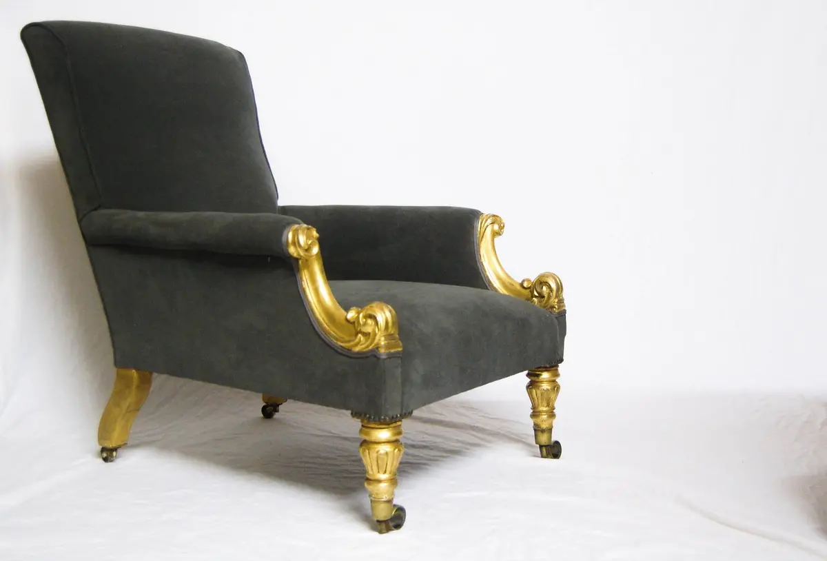 Giltwood & Velvet Upholstered Library Chair By Miles & Edwards 1