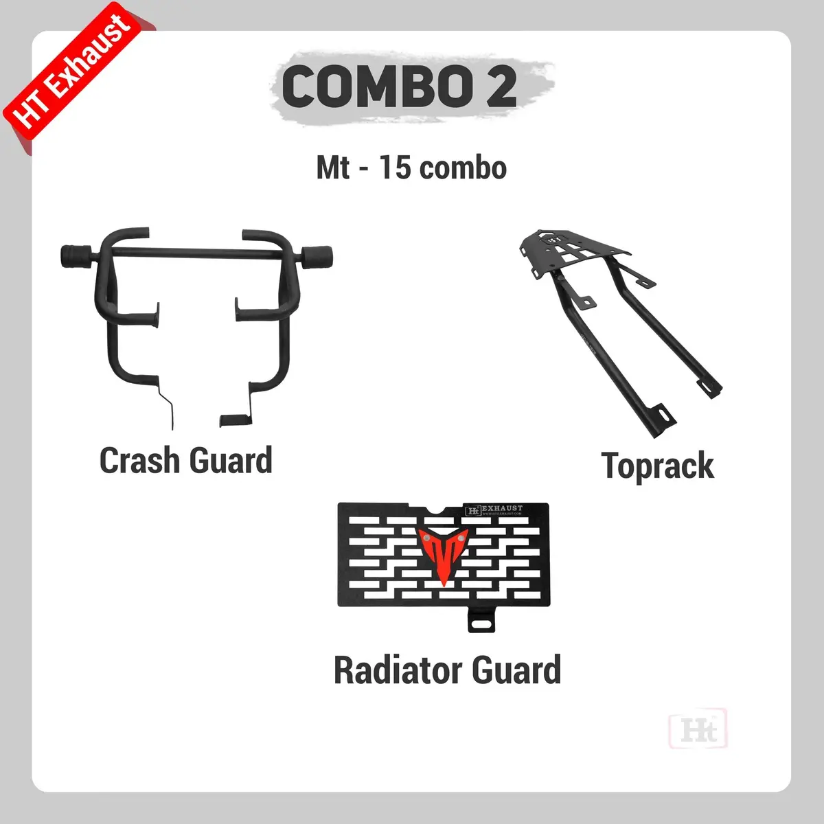 Combo 2 Mt-15 Crash Guard + Radiator Guard  + Top Rack – Ht Exhaust 1