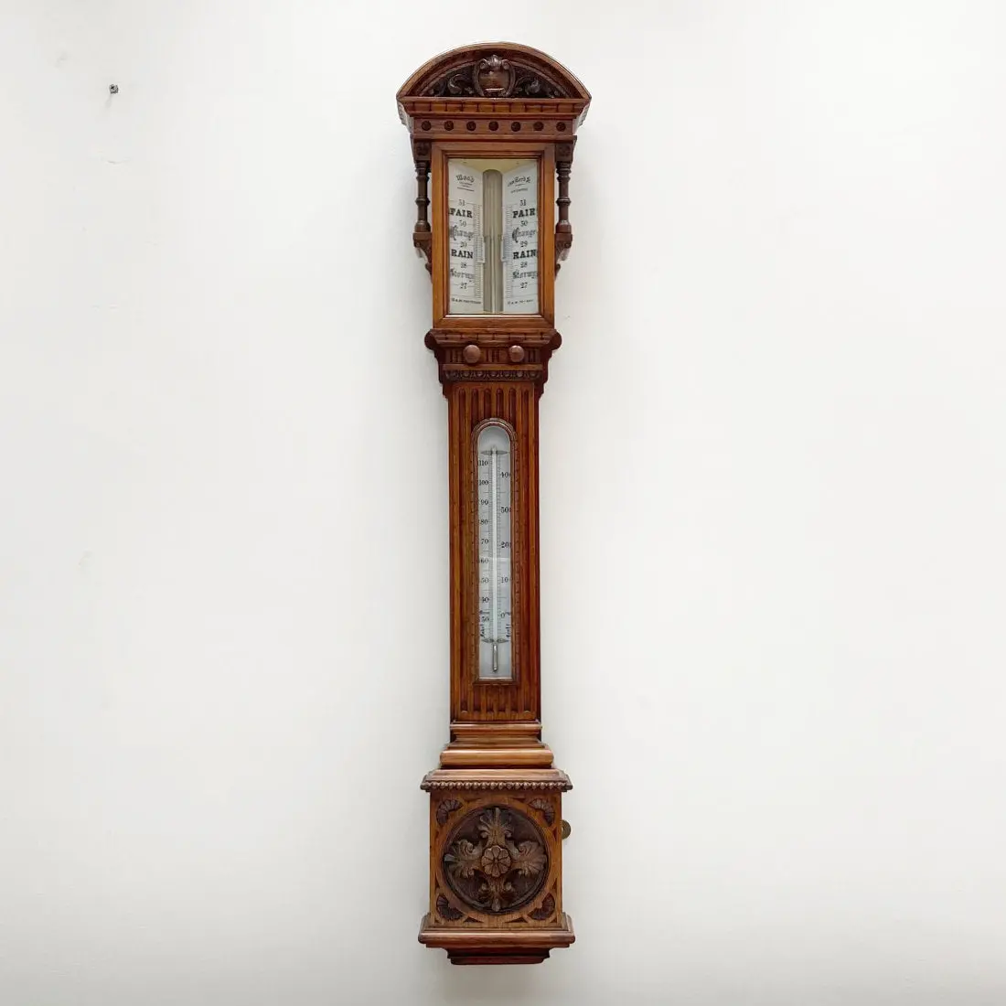 Victorian Golden Oak Stick Barometer By Wood Late Abraham Of Liverpool 1