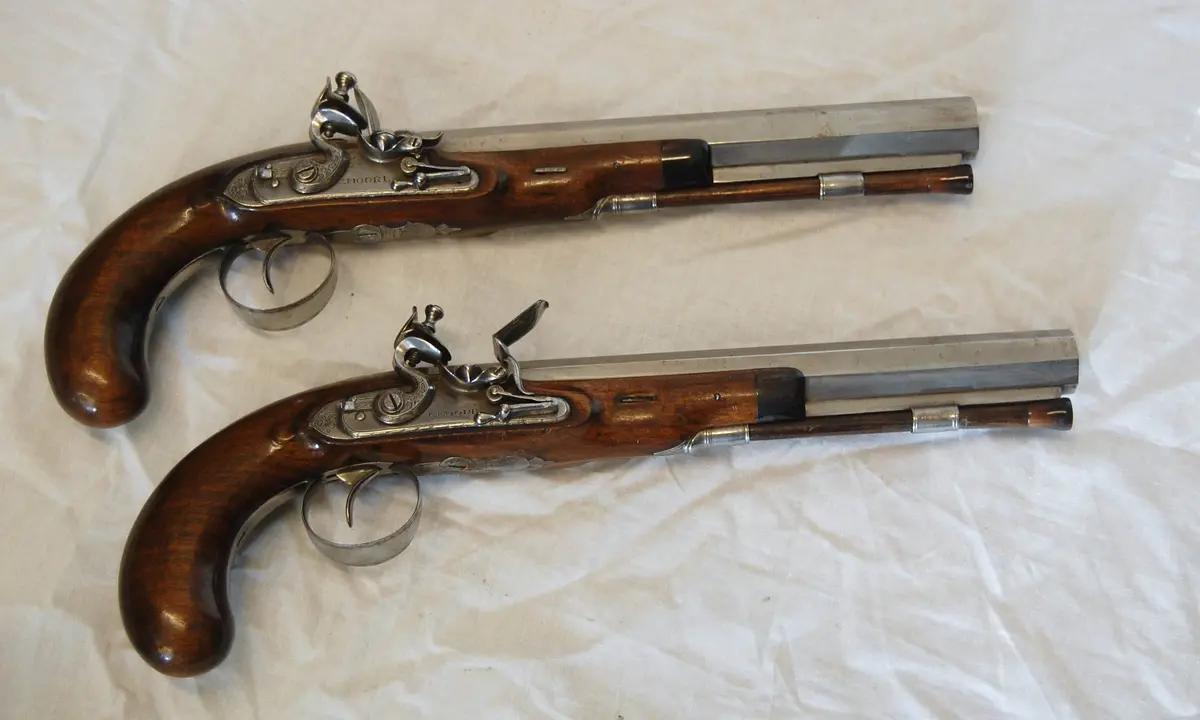 Pair Of Early Nineteenth Century Flintlock Duelling Pistols By Charles Moore London 1