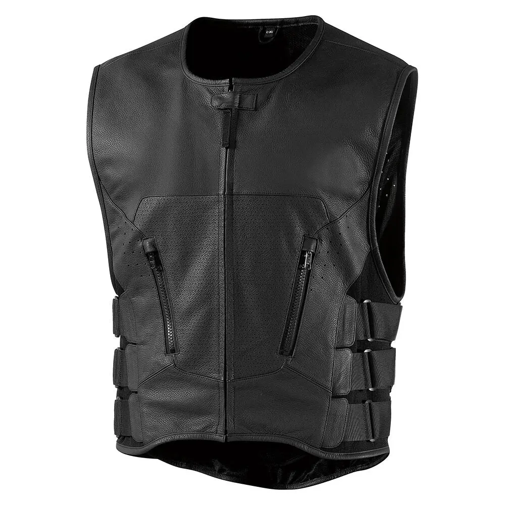 Icon Regulator D3o Stripped Mens Motorcycle Leather Vest - Black 1