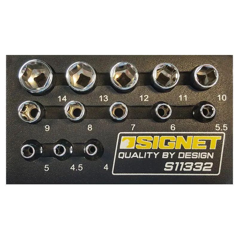 Signet 1/4" Drive. 6 Point. Standard Depth. 4-14Mm Set. 13 Piece Socket Set In Eva Foam S11332 1
