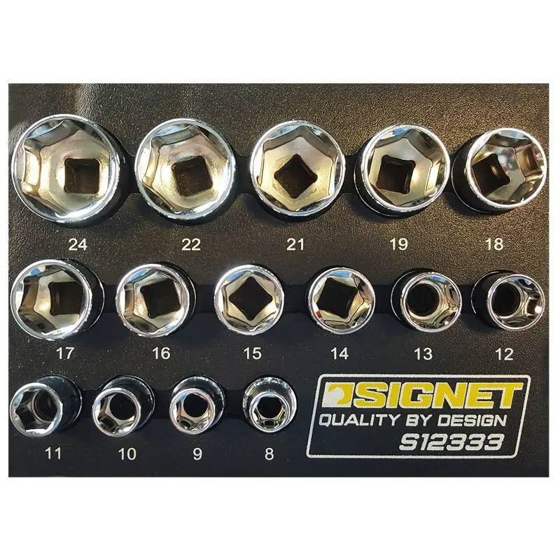 Signet 3/8" Drive. 6 Point. Standard Length. 8-24Mm Set. 15 Piece Socket Set In Eva Foam S12333 1