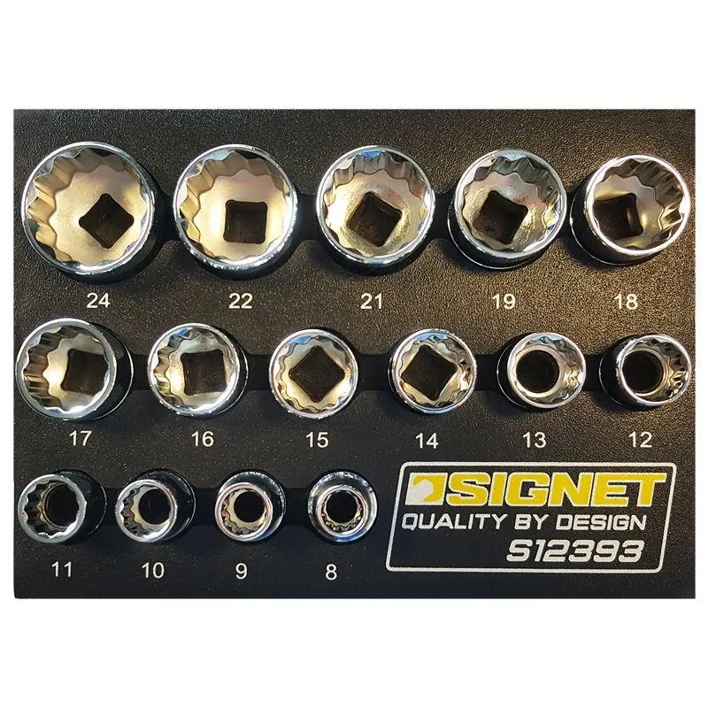 Signet 3/8" Drive. 12 Point. Standard Length. 8-24Mm Set. 15 Piece Socket Set In Eva Foam S12392 1