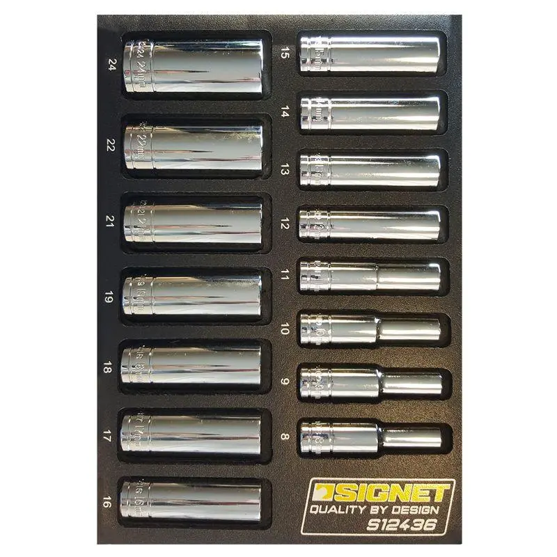 Signet 3/8" Drive. 6 Point. Deep Length.  8-24Mm Set.15 Piece Socket Set In Eva Foam S12436 1