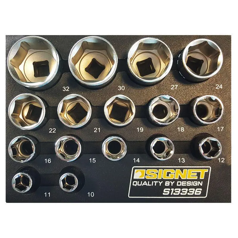 Signet 1/2" Drive 6 Point Standard Sockets 10-32Mm 16 Piece Set In Eva Foam S13336 1