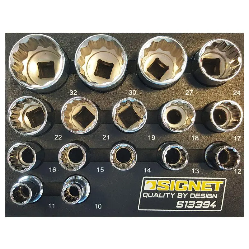 Signet 1/2" Drive 12 Point Standard Sockets 10-32Mm 16 Piece Set  In Eva Foam S13394 1