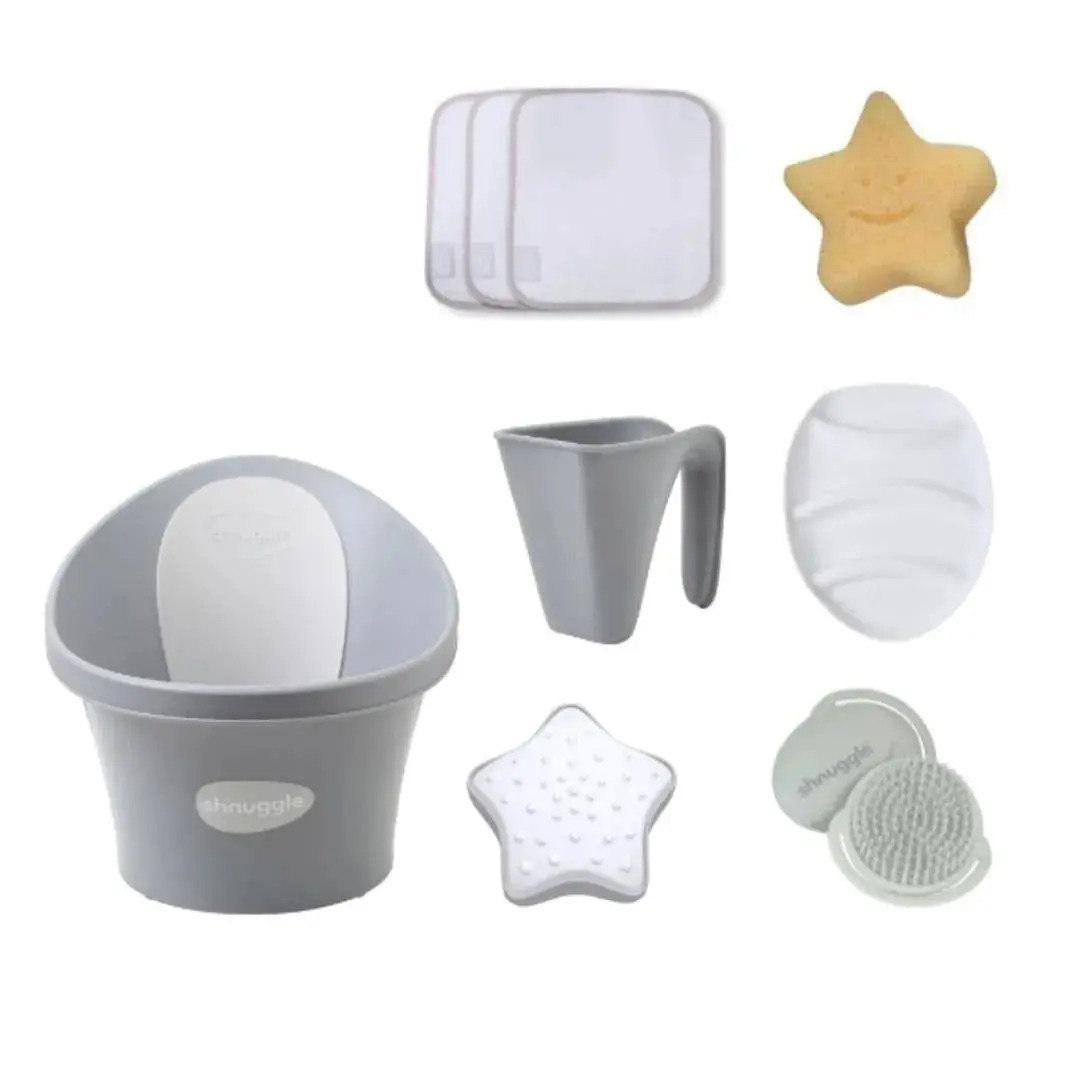 Shnuggle Baby Bath Essentials Bundle - Pebble Grey 1