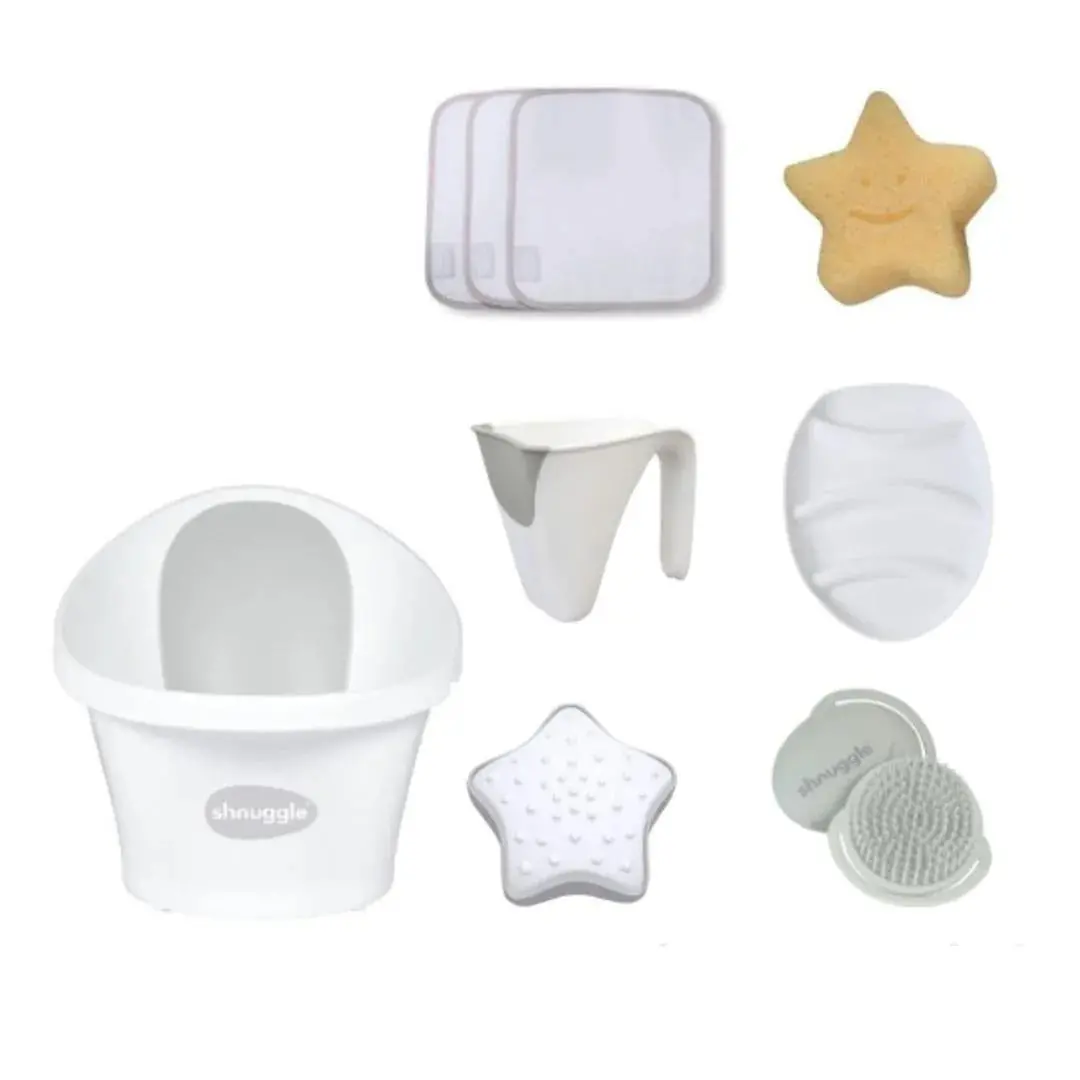 Shnuggle Baby Bath Essentials Bundle - White/Grey 1
