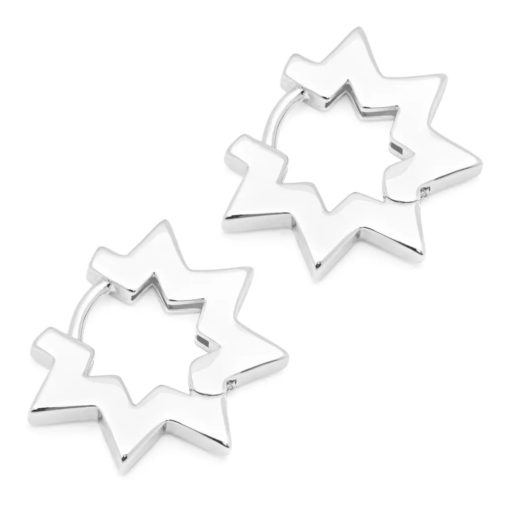 Star Hoops Pair - Silver Plated 1