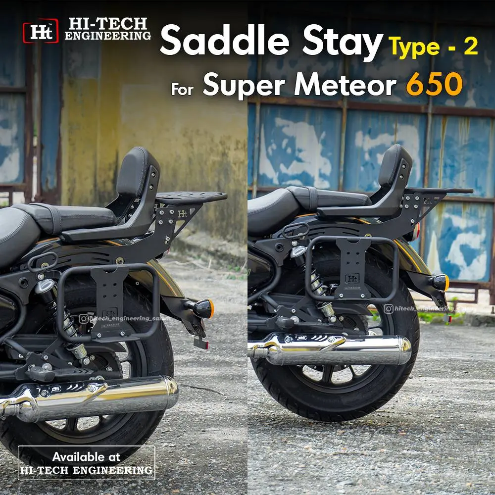 Super Meteor 650 Saddle Square Type With Saddle Peg (Black Matt) – Resm 105 / Ht Exhaust 1