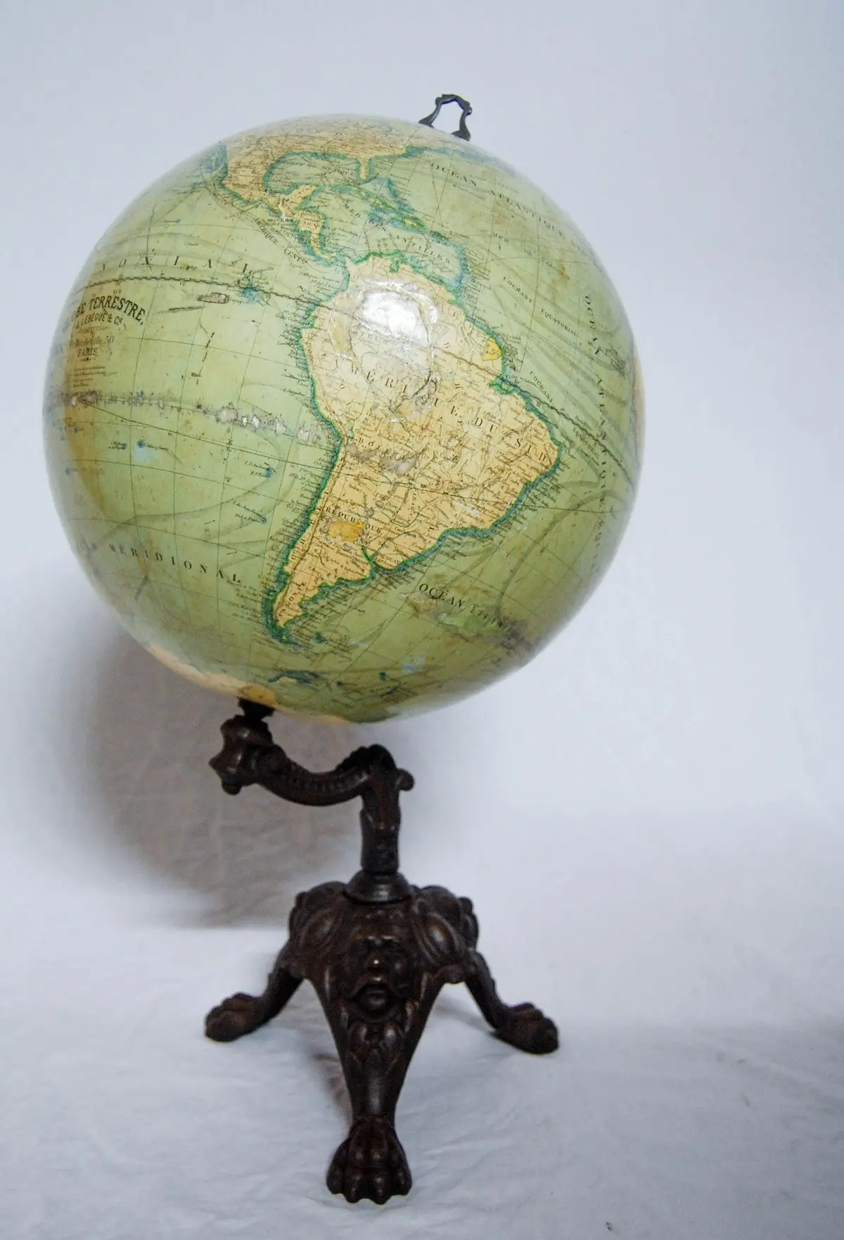 Late Victorian French Terrestrial Globe On Cast Iron Base By J. Lebegue & Cie, Paris 1
