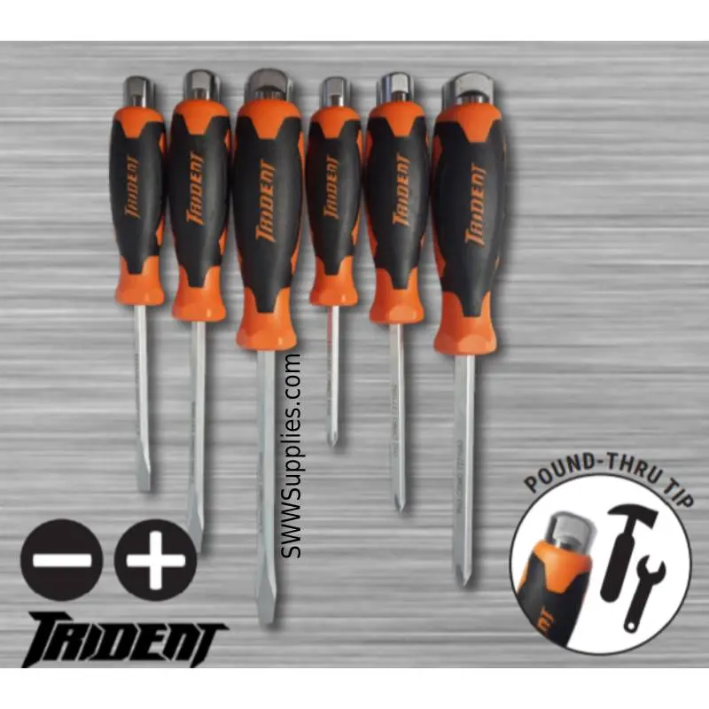 Trident 6 Piece Set Torque Pro Pound Thru Screwdriver Pz Slot + Ph T271047 1