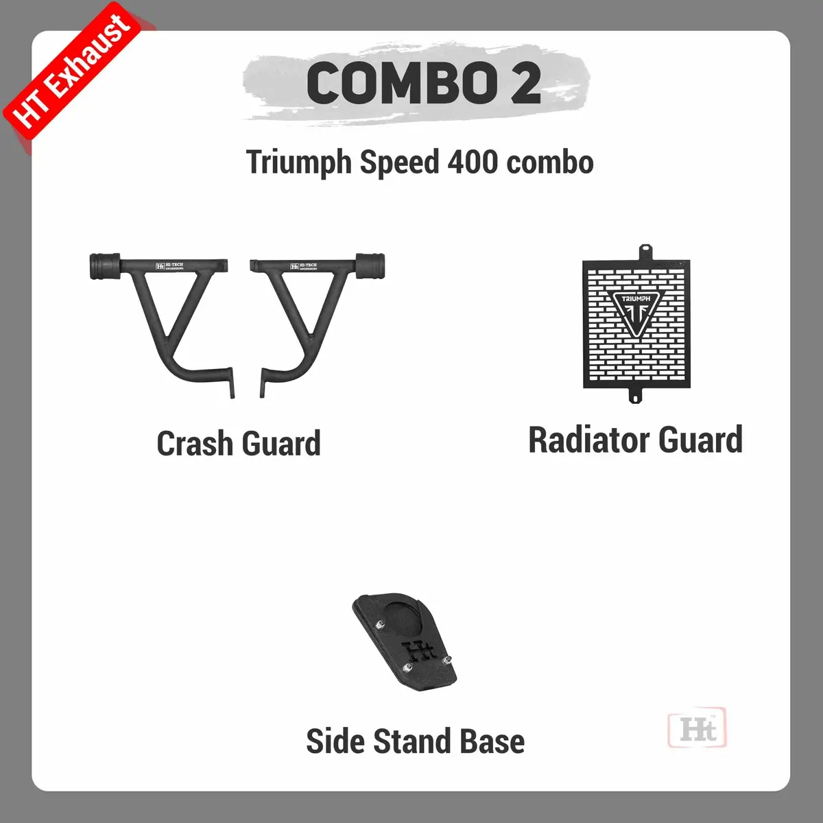 Combo 2 Triumph Speed 400 Crash Guard + Radiator Guard + Side Stand Base – Ht Exhaust 1