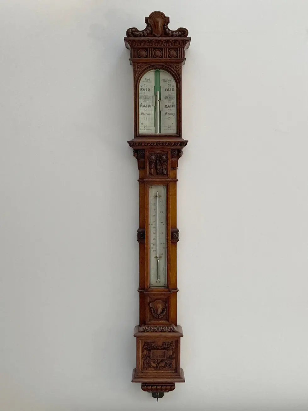 Victorian Golden Oak Stick Barometer By Alfred Apps 433 The Strand London 1
