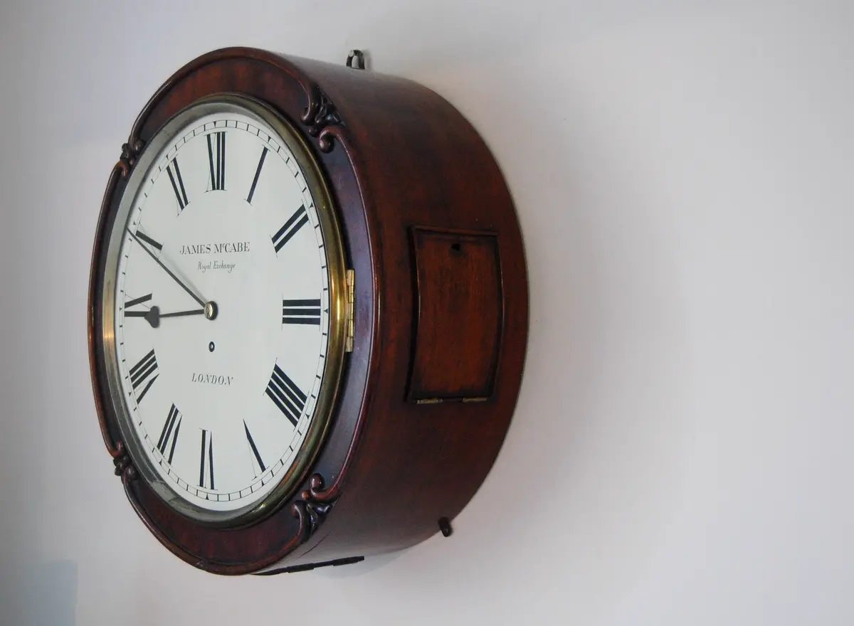 Early Victorian Drumhead Dial Wall Clock By James Mccabe, Royal Exchange, London 2