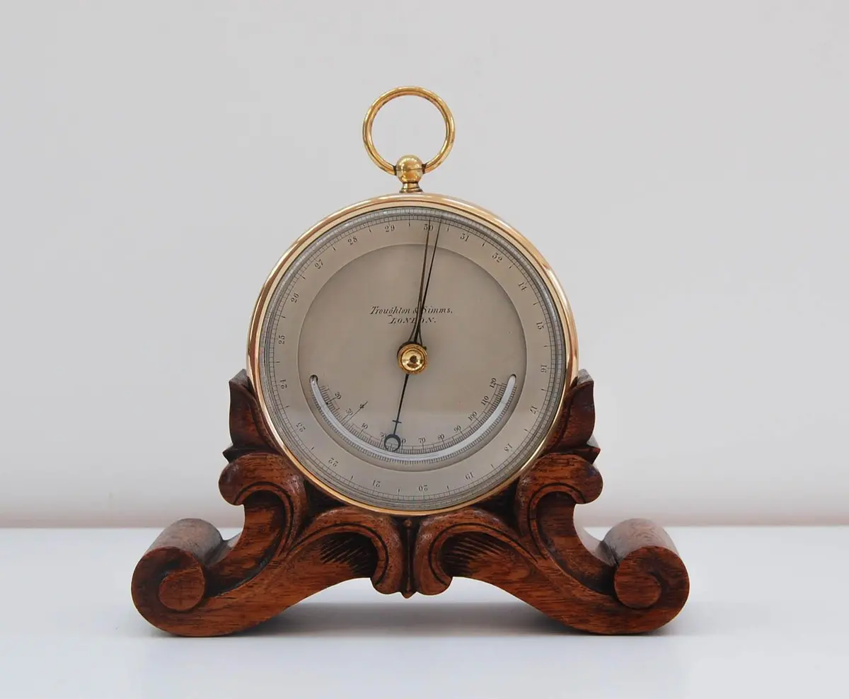 Early Victorian Aneroid Barometer On Stand By Troughton & Simms & Engraved To George Sibley 1
