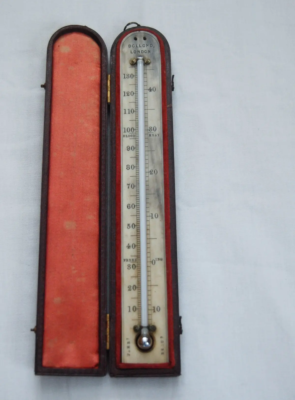 Nineteenth Century Leather Cased Travelling Thermometer By Dollond Of London 1