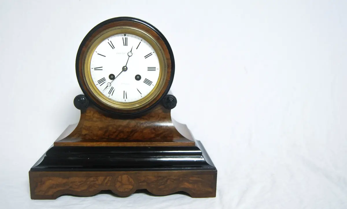 Victorian Channel Islands Walnut & Ebonised Drumhead Clock With French Movement By Le Lacheur, Guernsey. 1
