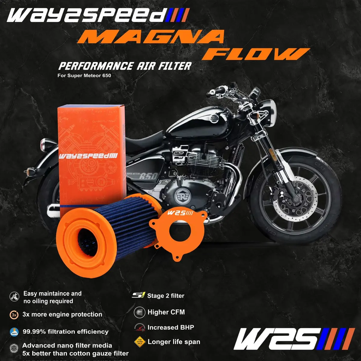 Way2speed Performance Air Filter For Re Super Meteor 650 / Shotgun 650 1