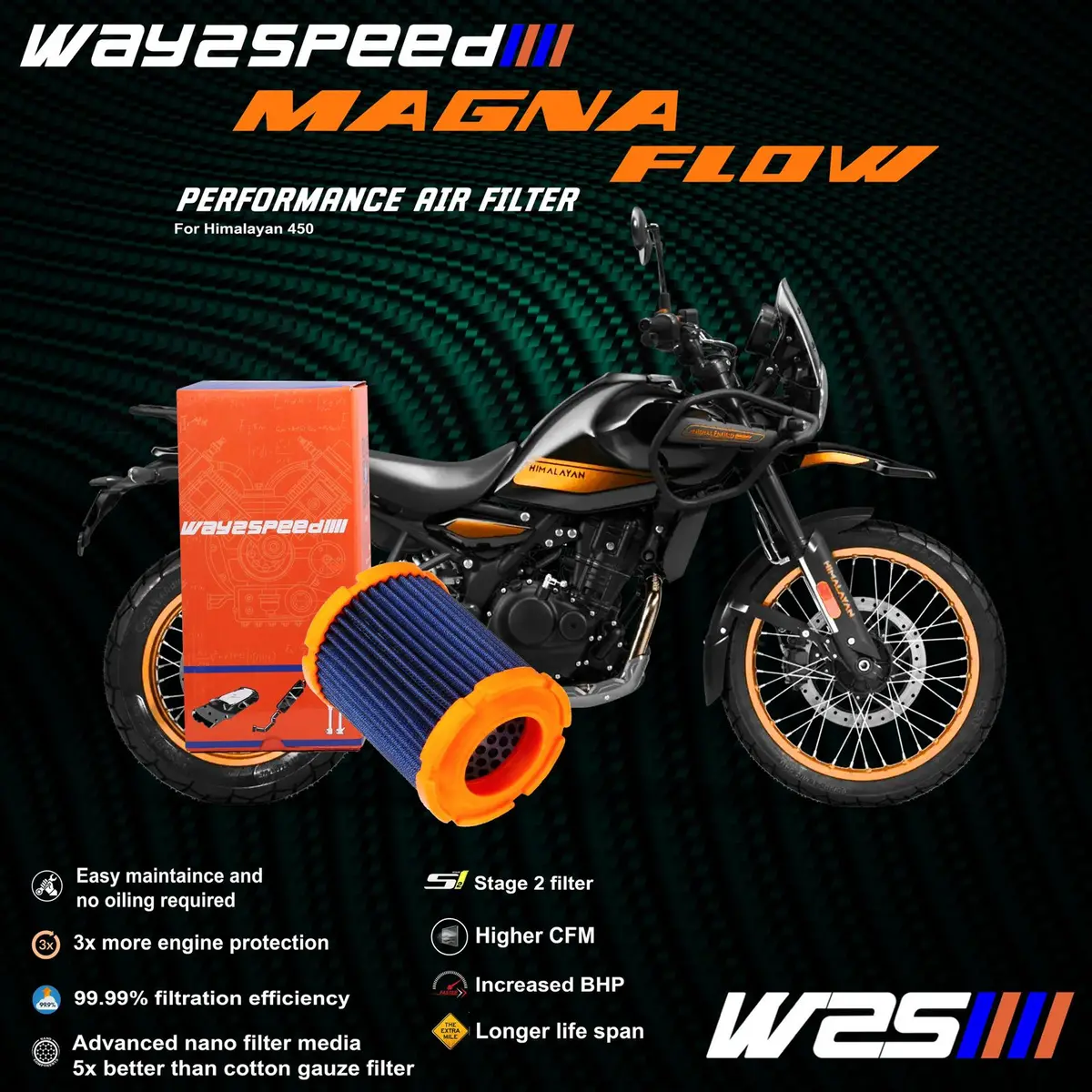 Way2speed Performance Air Filter For Re Himalayan 450 / Guerrilla 450 - Magna Flow 1
