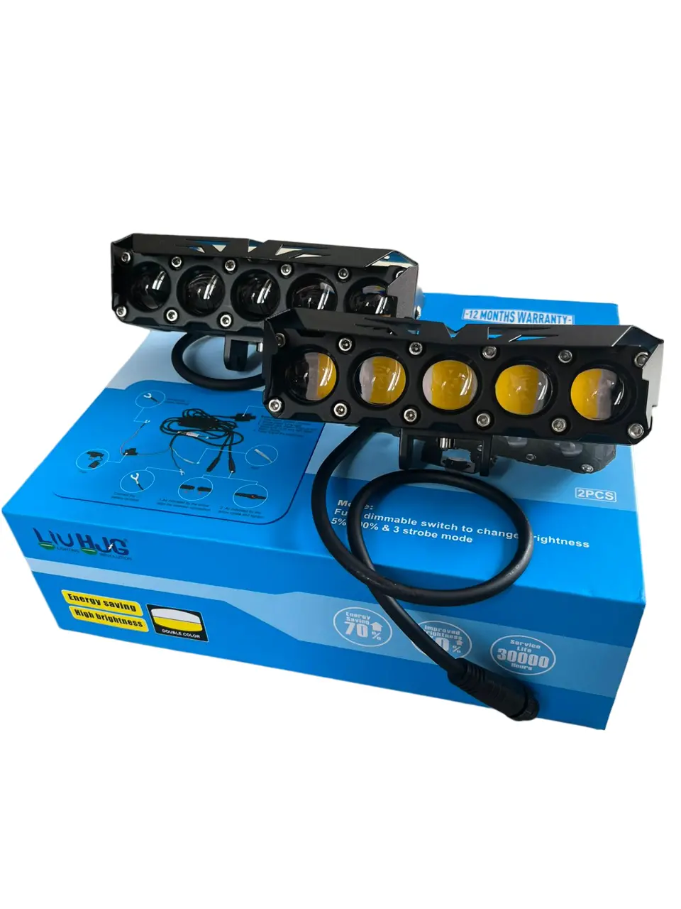 Liu Hjg Original ( 90W *2 )Future Eye Lens Mega Drive 5 Lens Dual Colour Yellow /White Led Fog Lights (Pair) Compatible For All Motorcycle , Thar , Jeep And Cars 1