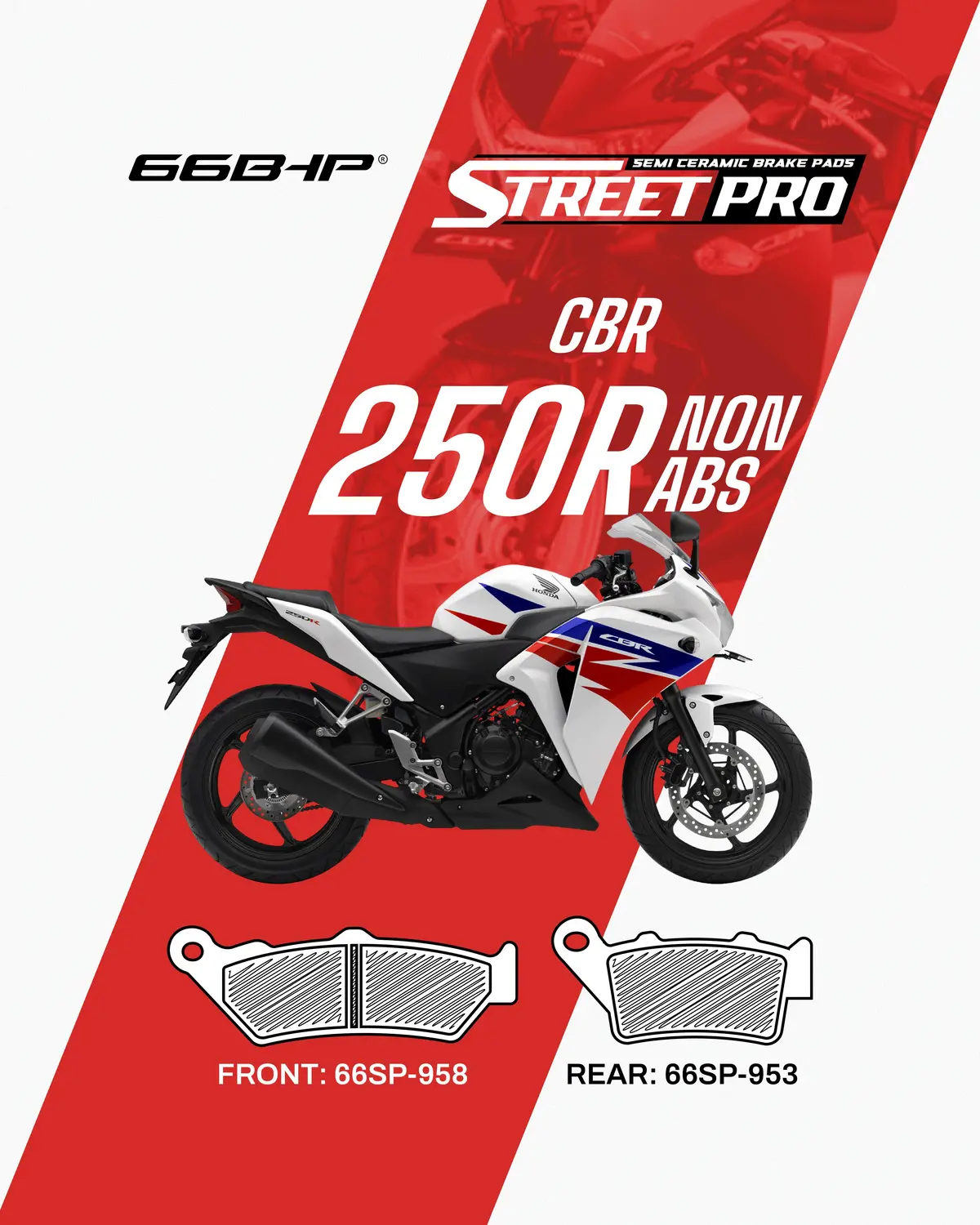 Honda Cbr 250R (Non Abs) Street Pro Semi Ceramic Brake Pads 1
