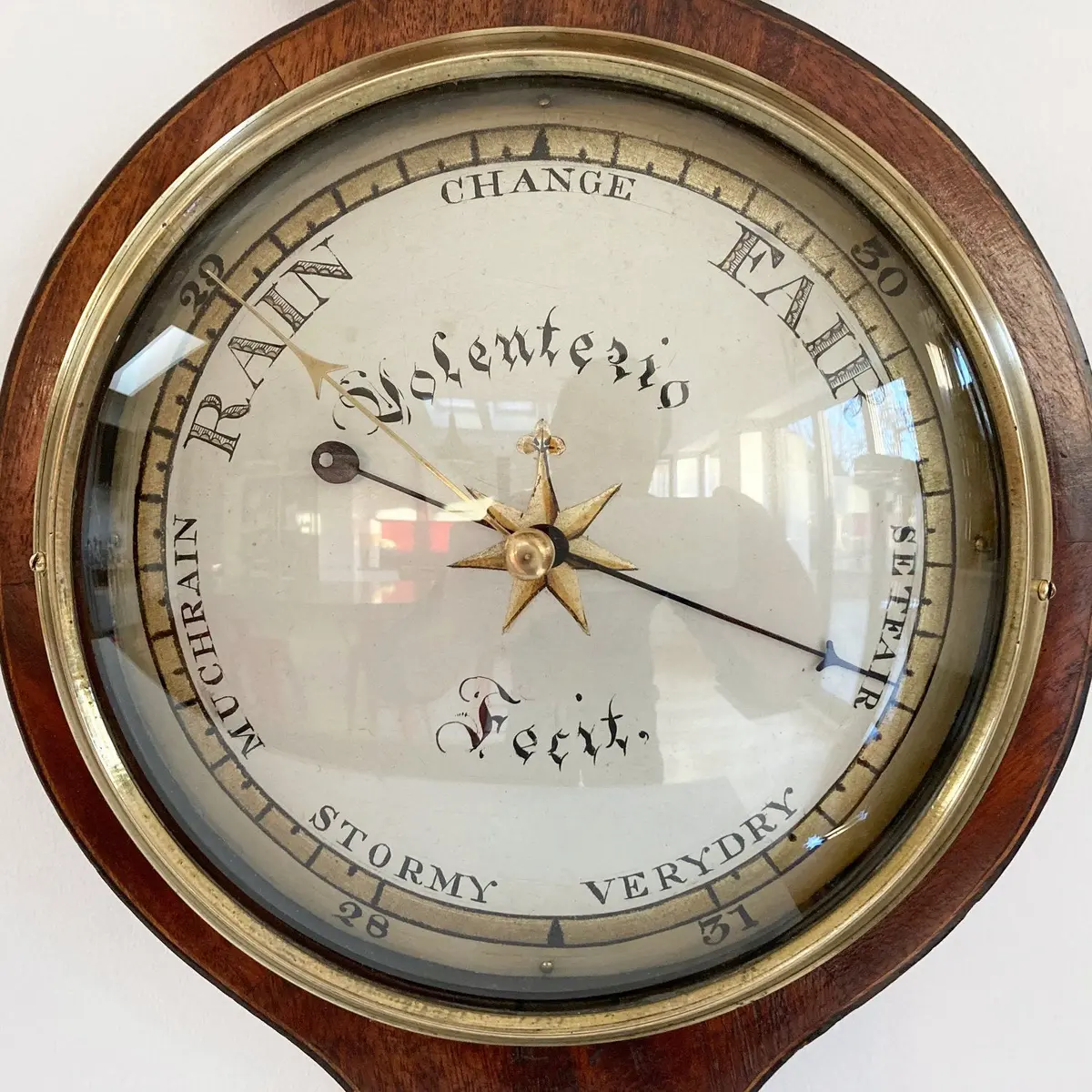 Georgian Wheel Barometer With Rare Painted Dial By Volenterio 1