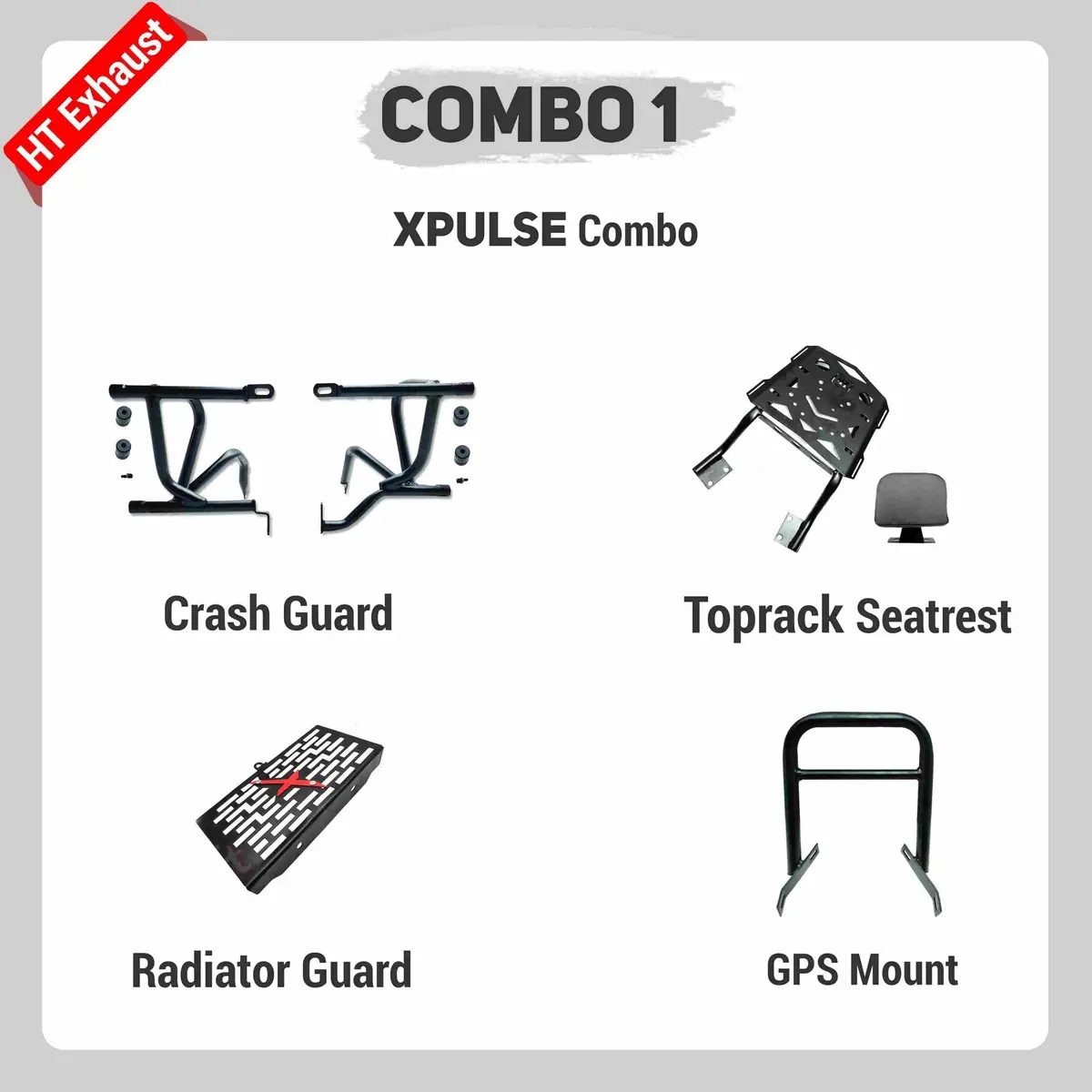 Combo 1 Xpulse Crash Guard +Top Rack Seatrest + Radiator Guard + Gps Mount – Ht Exhaust 1