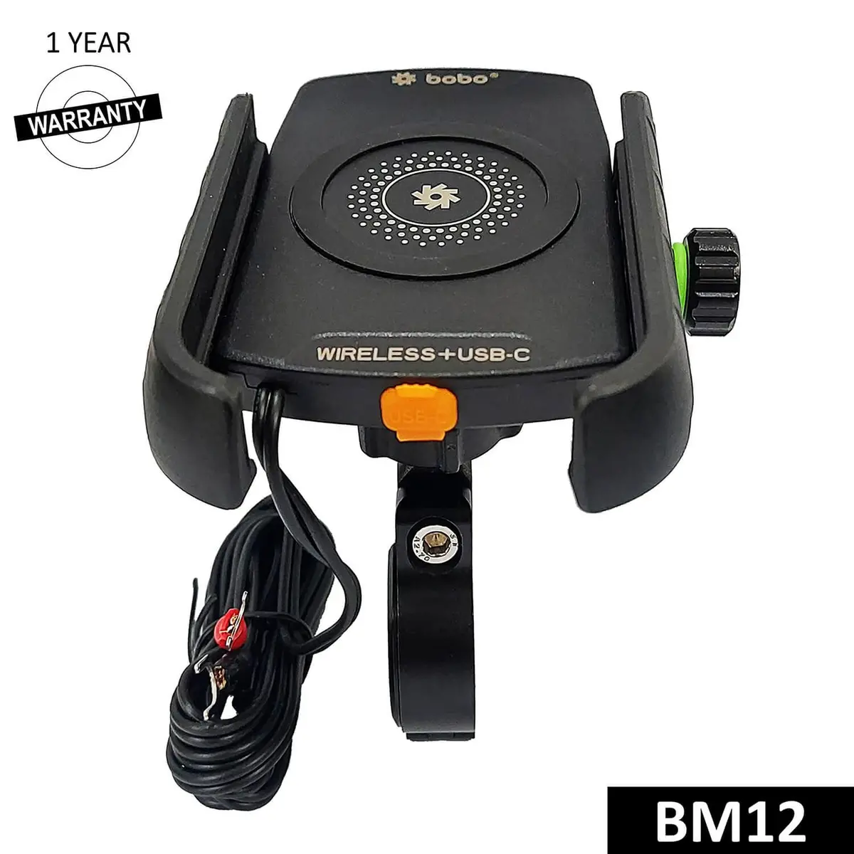 Bobo Bm12 Bike Phone Holder (With Fast 15W Wireless Charger & Usb-C Input/Output Port) Motorcycle Mobile Mount 1