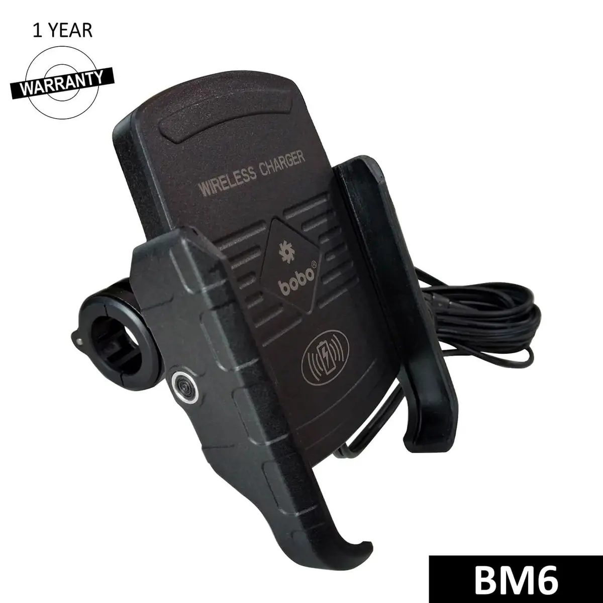Bobo Bm6 Jaw-Grip Bike Phone Holder (With Fast 15W Wireless Charger) Motorcycle Mobile Mount 1