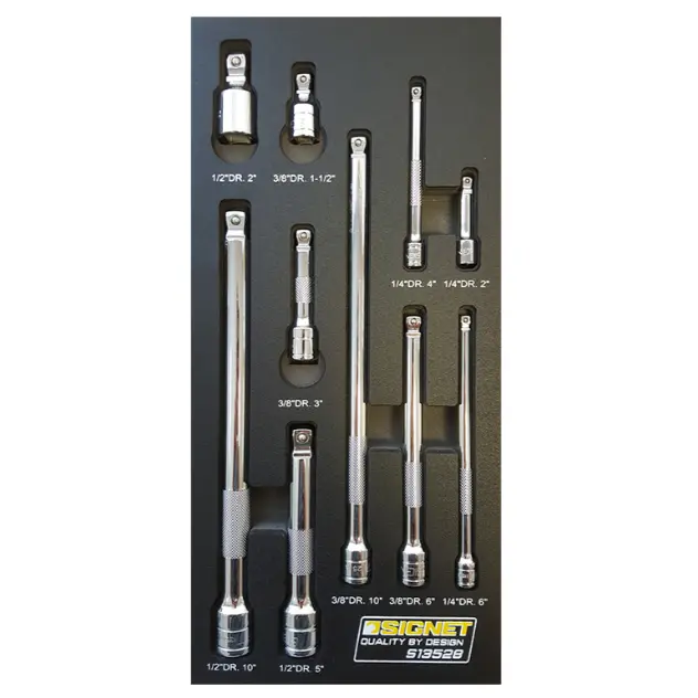 Signet Wobble Extension 10 Piece Set 1/4, 3/8, 1/2 Drive In Eva Foam S13528 1