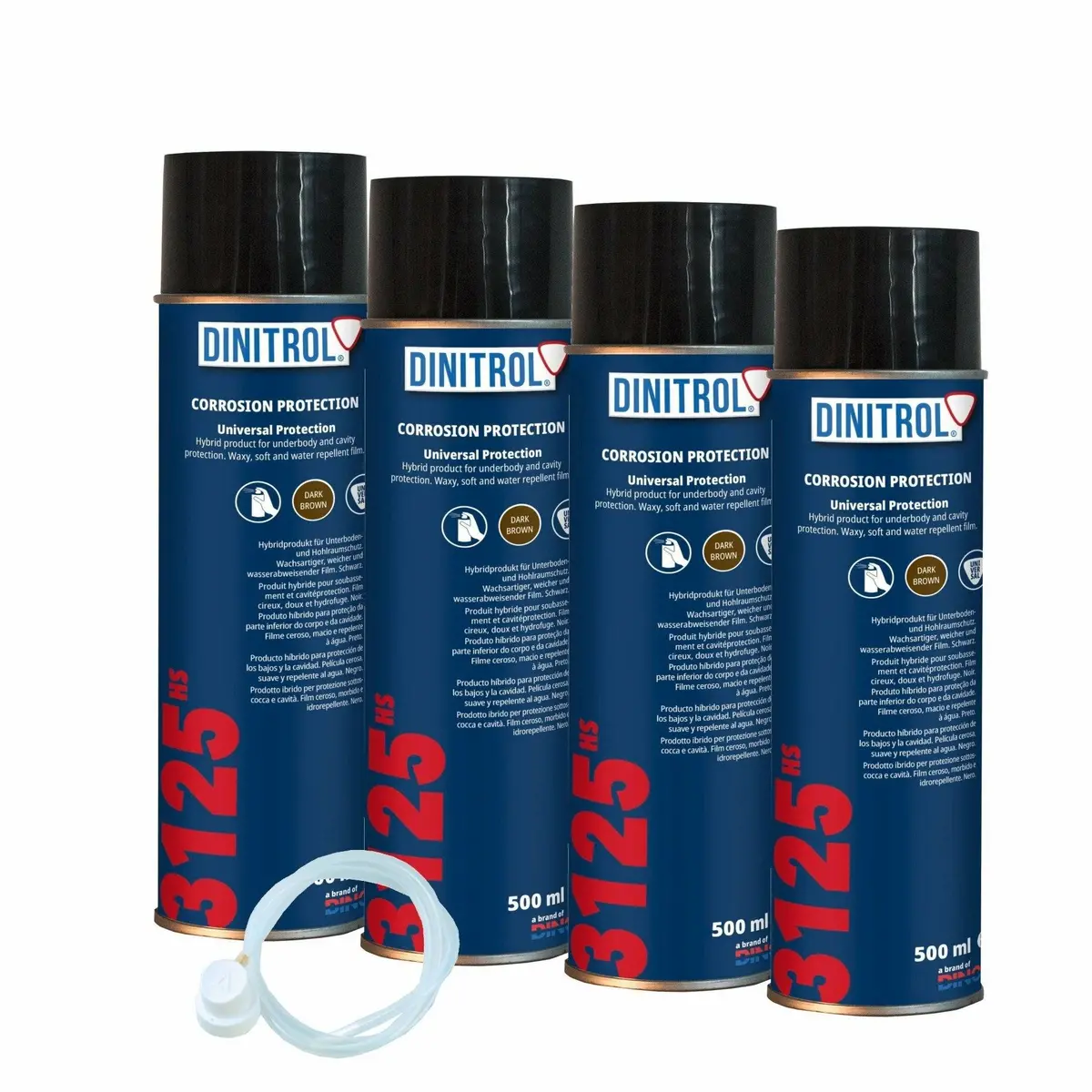 Dinitrol 3125 Hs Rust Proofing Cavity Wax 500Ml 4X Aerosol + Extension Nozzle Din17 1