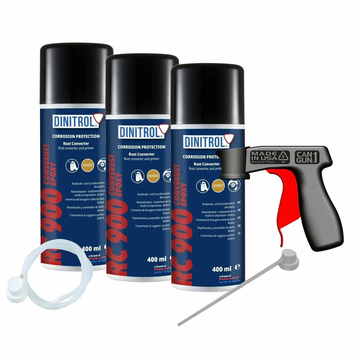 Dinitrol Rc900 Rust Converter Primer 400Ml 3X Can + Extension Nozzle + Cangun Din19 1