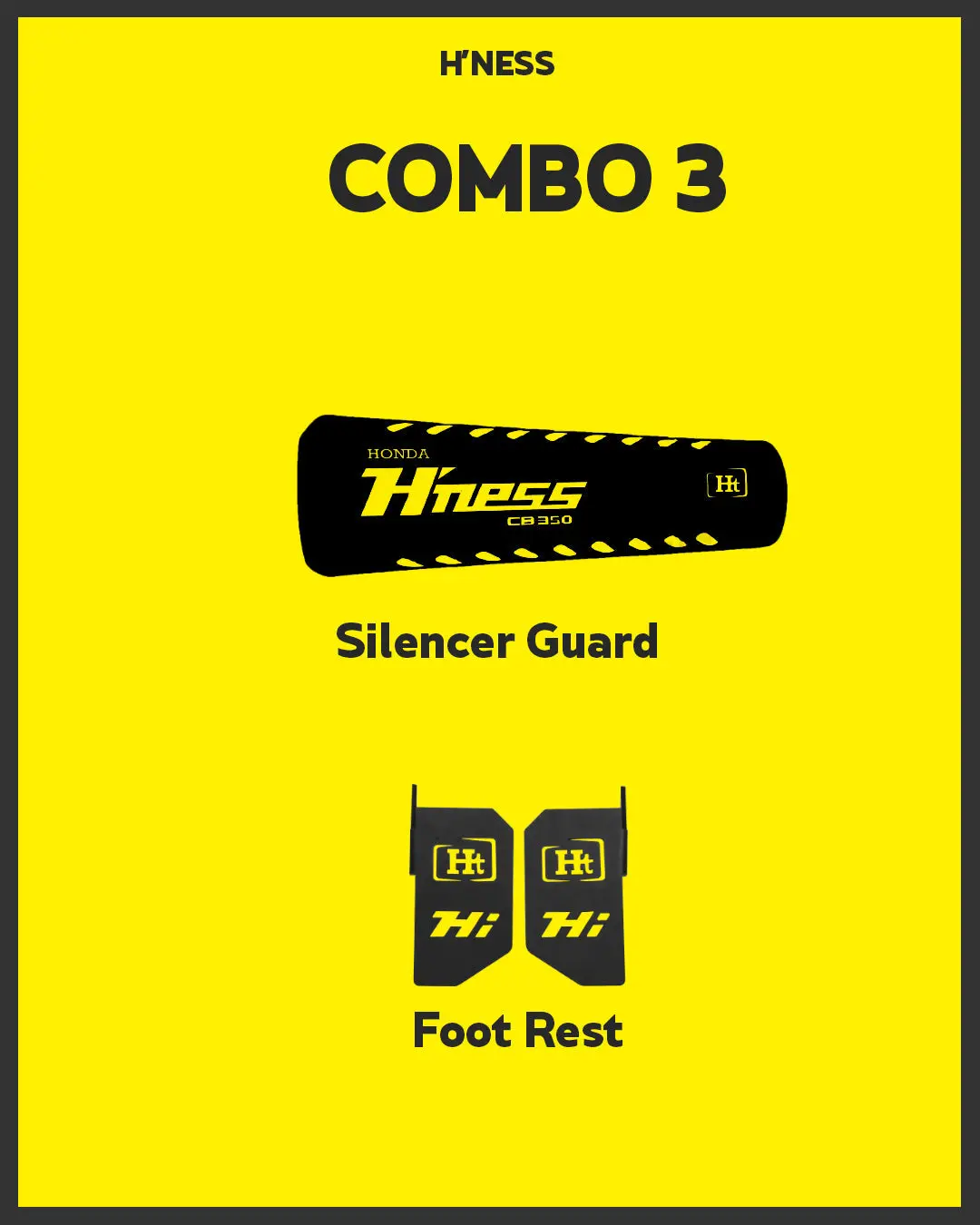 Combo 3 Hness Silencer Guard + Foot Rest - Ht Exhaust 1