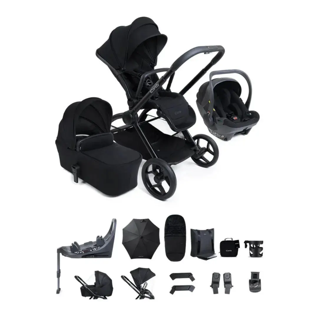 Icandy Core 2 Pushchair And Carrycot Complete 360 Car Seat Bundle - Black 1