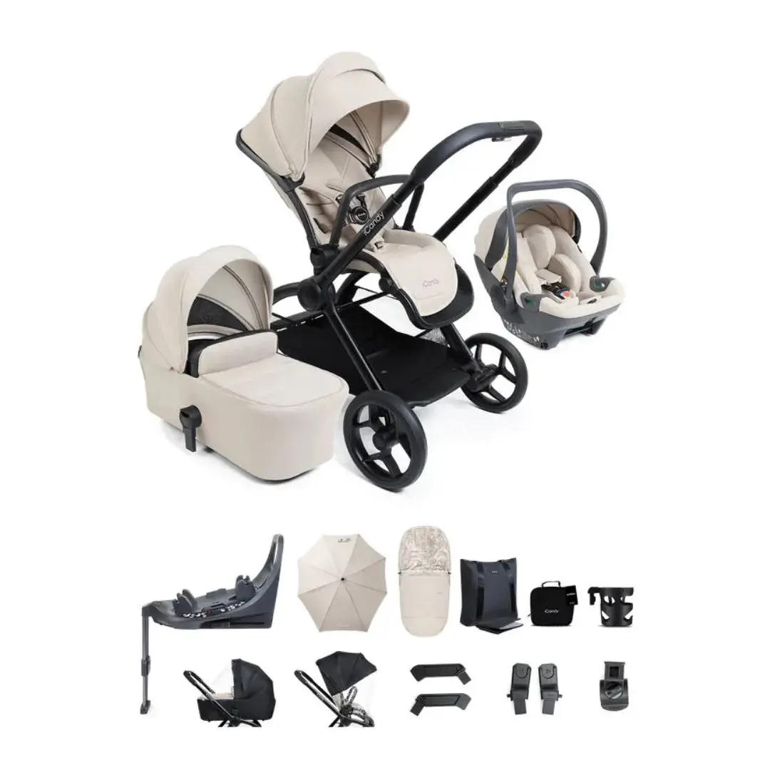 Icandy Core 2 Pushchair And Carrycot Complete 360 Car Seat Bundle - Sandstone 1