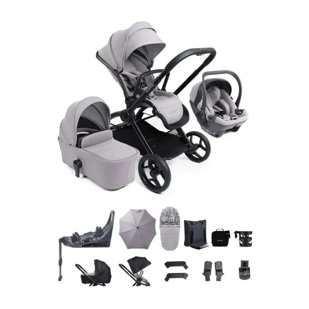 Icandy Core 2 Pushchair And Carrycot Complete 360 Car Seat Bundle - Storm Grey 1