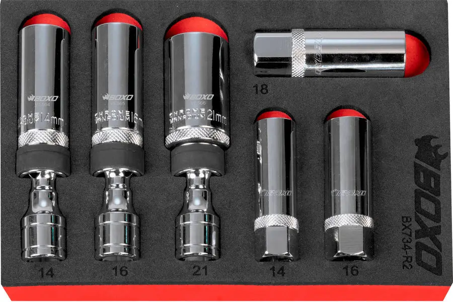 Bx734-R2 Boxo 6Pc 3/8" 12Pt Thin Wall & Magnetic Swivel Spark Plug Set 1
