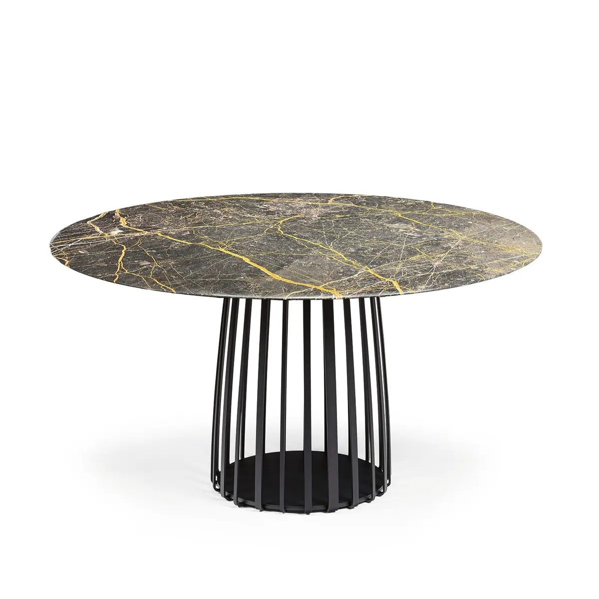Janua | Bc 07 Basket Table Round | Black And Gold Limestone + Black Base 110Cm 1