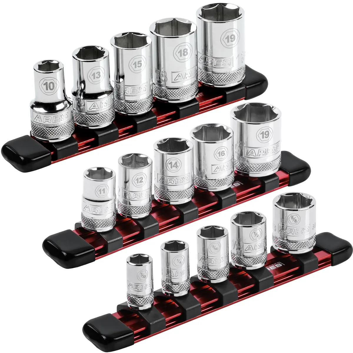 Ares 60072 - 3-Piece Red 6-Inch Aluminum Socket Rail Set 1
