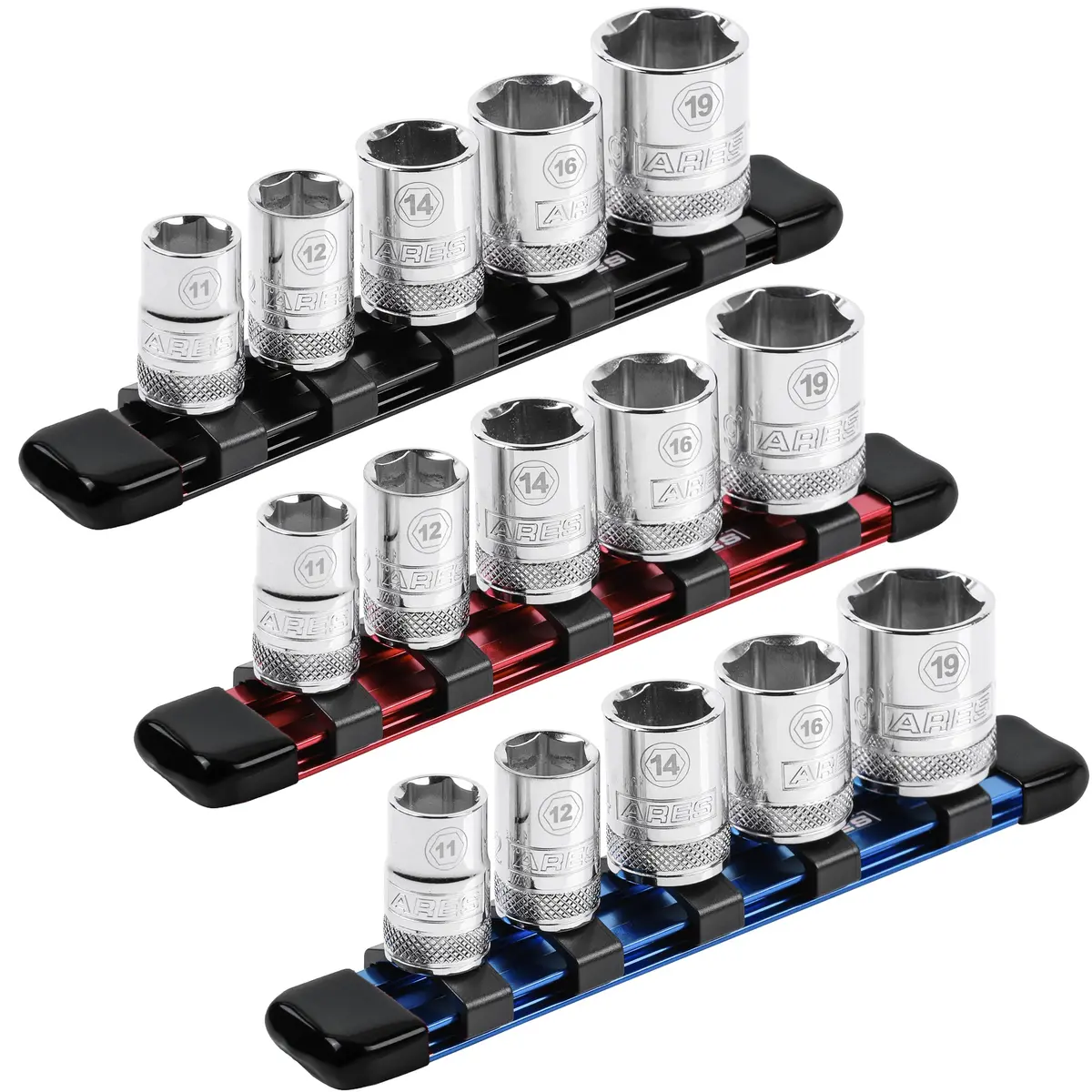 Ares 60066 - 3-Piece 3/8-Inch Drive 6-Inch Aluminum Socket Rail Set 1