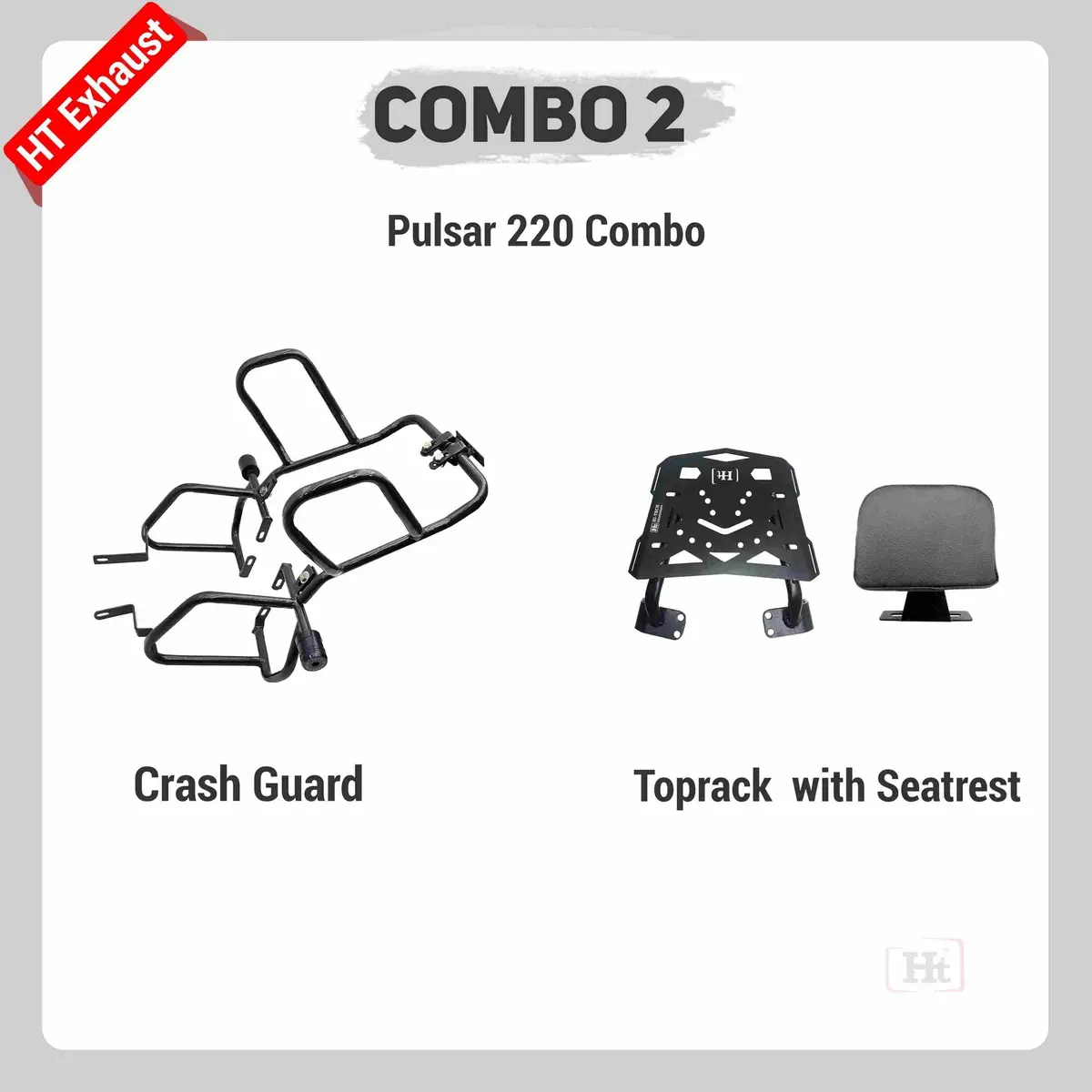 Combo 2 Pulsar 220 Crash Guard + Top Rack With Seatrest – Ht Exhaust 1