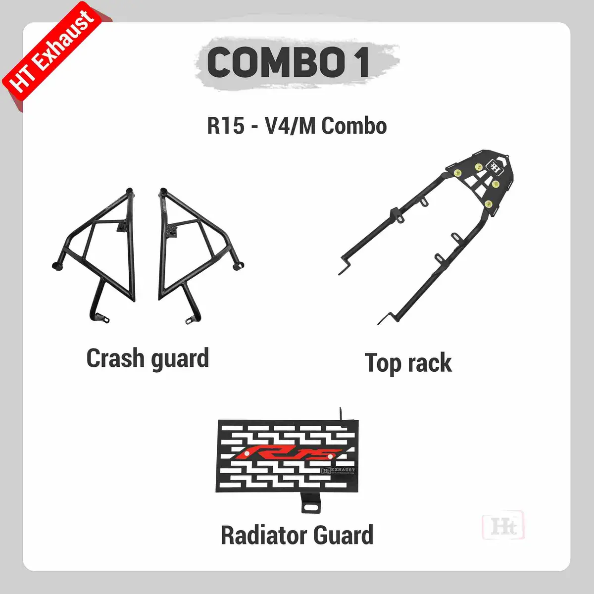 Combo 1 R15 V4 Crash Guard + Top Rack + Radiator Guard – Ht Exhaust 1