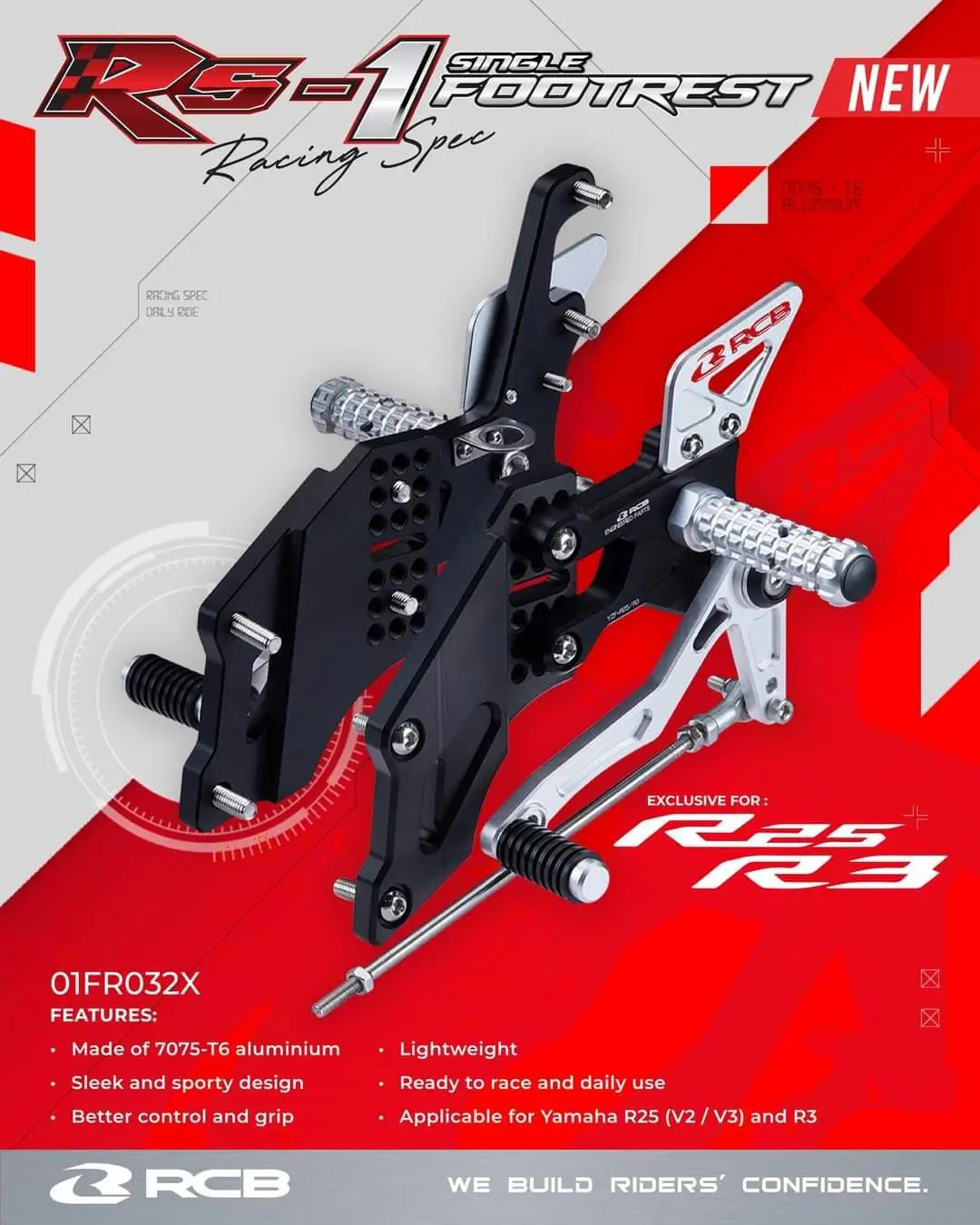 Rcb Racing Footrest  For – Rs-1 Yamaha R25 (V2/V3) – R3 (Al7075) 1