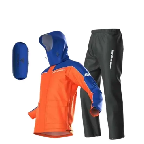 Motowolf Raincoat – Blue & Orange High-Visibility Design (Model 0403B)