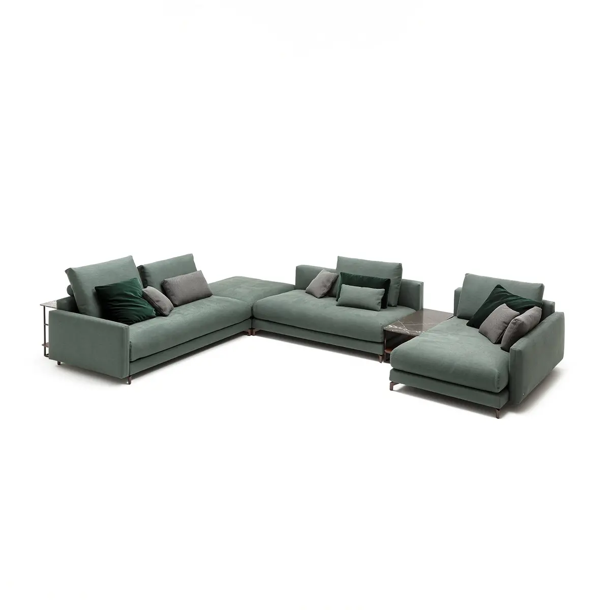 Rolf Benz | Nuvola Sofa + Footstool | Fabric Beige Grey 26384 + Marrone Metallic Legs 1