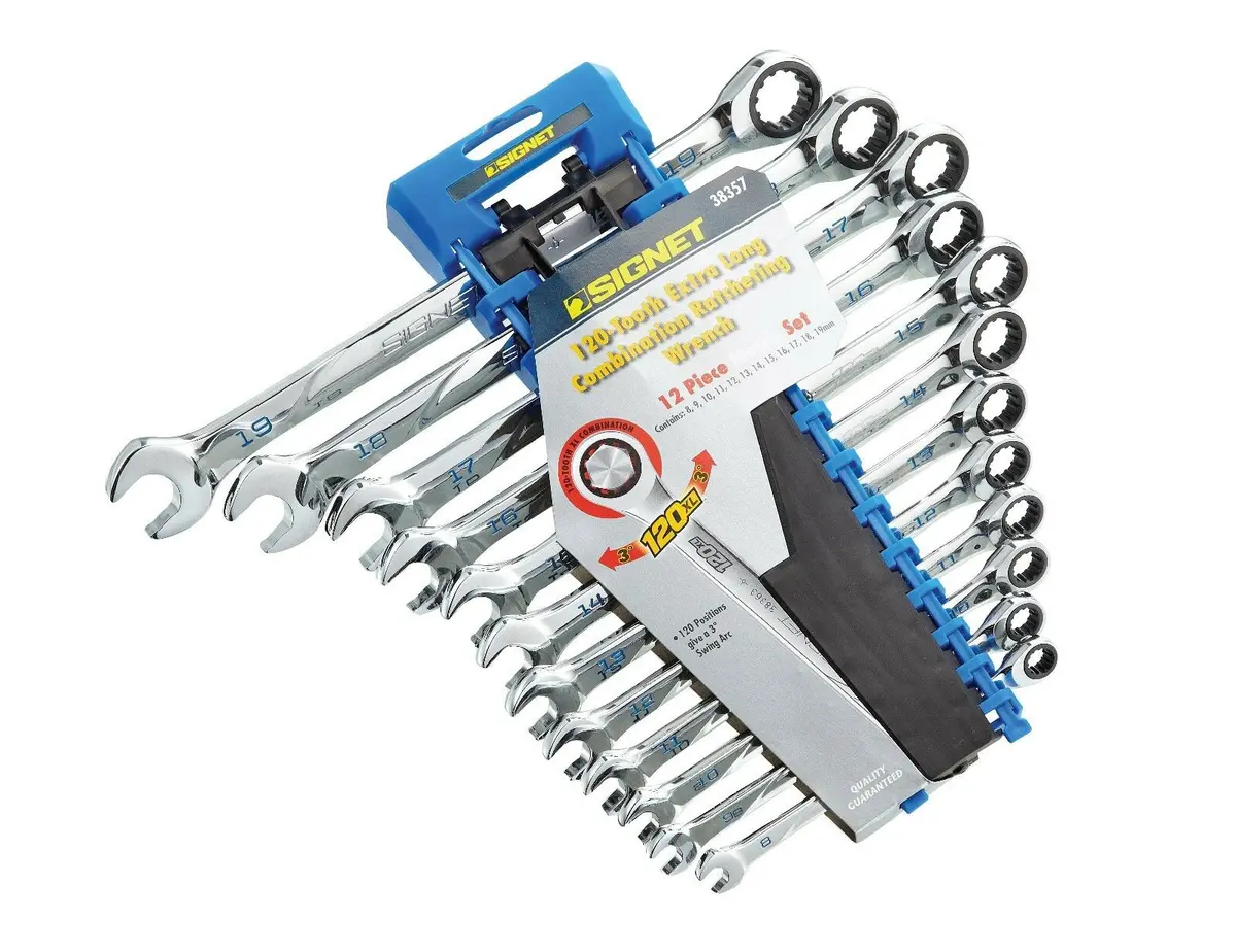 Signet Extra Long Combination Ratcheting Spanner Metric 8 - 19Mm 12 Piece Set S38357 1