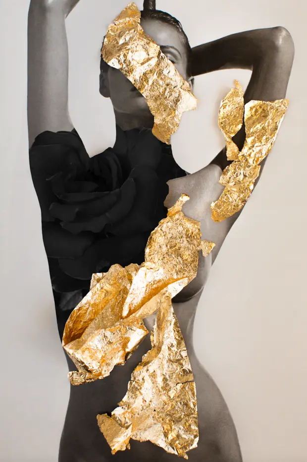 Golden Girl With Black Rose 1
